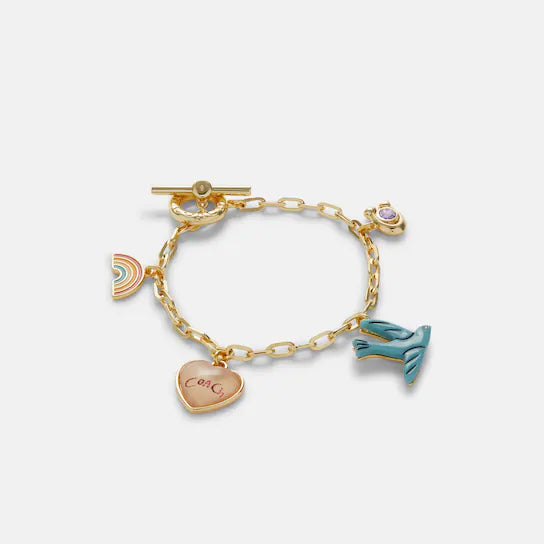 Coach Diary Embroidery Charm Chain Bracelet 