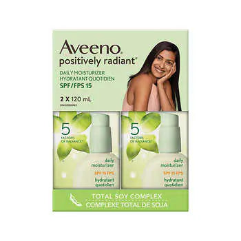 Aveeno Positively Radiant Daily Moisturizer SPF 15, 120ml 大豆精華保濕防曬乳液(120ml)