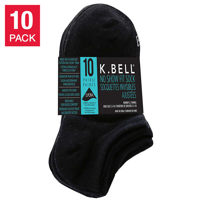 K. Bell Women’s No Show Sock, 10-pack棉質防滑船襪(10對裝)