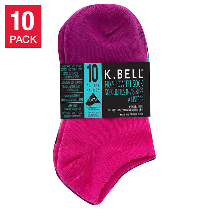 K. Bell Women’s No Show Sock, 10-pack棉質防滑船襪(10對裝)