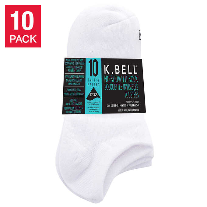 K. Bell Women’s No Show Sock, 10-pack棉質防滑船襪(10對裝)