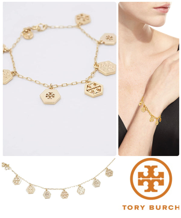 Tory Burch Hex Logo Charm Bracelet