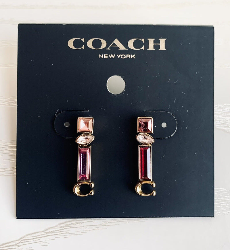 Coach Signature Jewel Drop Earrings (Gold)