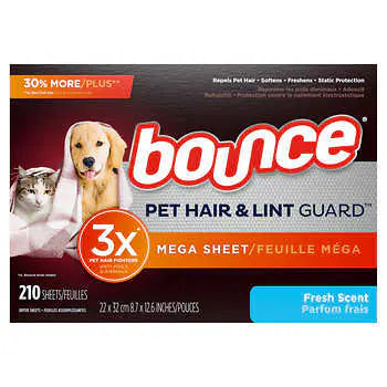 🚢(船運) Bounce Pet Hair and Lint Guard Mega Dryer Sheets with 3x Pet Hair fighters Bounce特效去毛乾衣柔順紙 210張