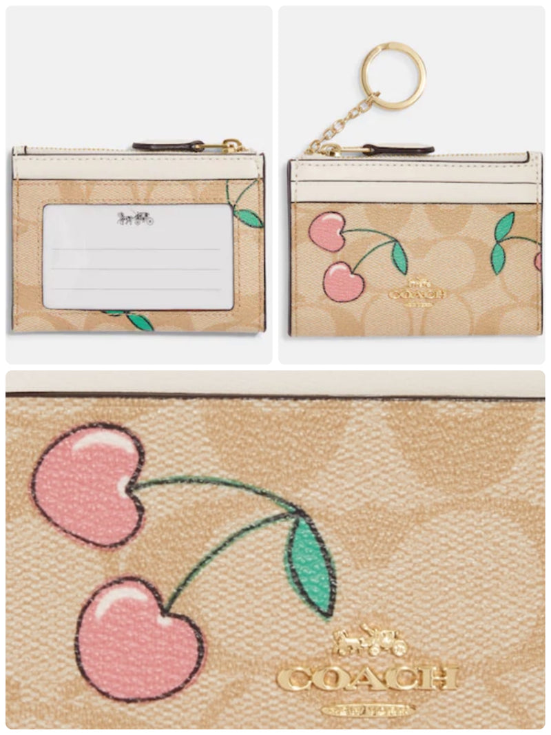 COACH Mini Skinny Id Case In Signature Canvas With Heart Cherry Print