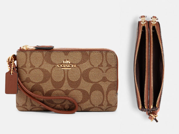 Coach Double Corner Zip Wristlet In Signature Canvas