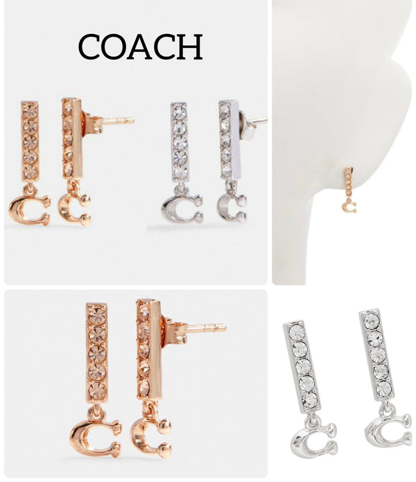 Coach Signature Pave Bar Stud Earrings