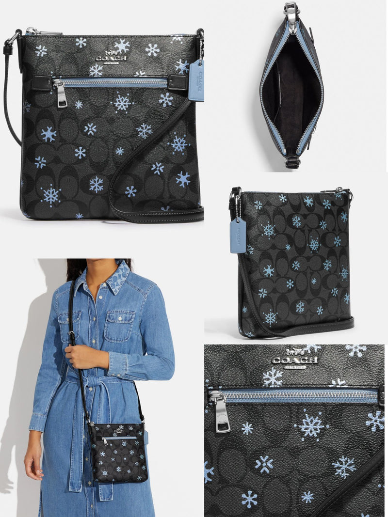 COACH®  Mini Rowan File Bag In Signature Canvas With Snowflake Print