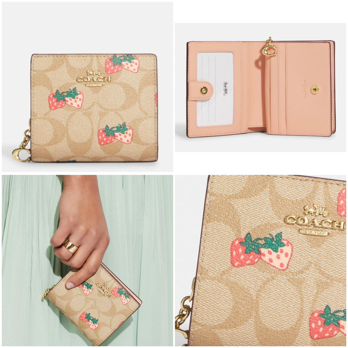 Coach Snap offers Wallet In Signature Canvas With Strawberry Print CB605