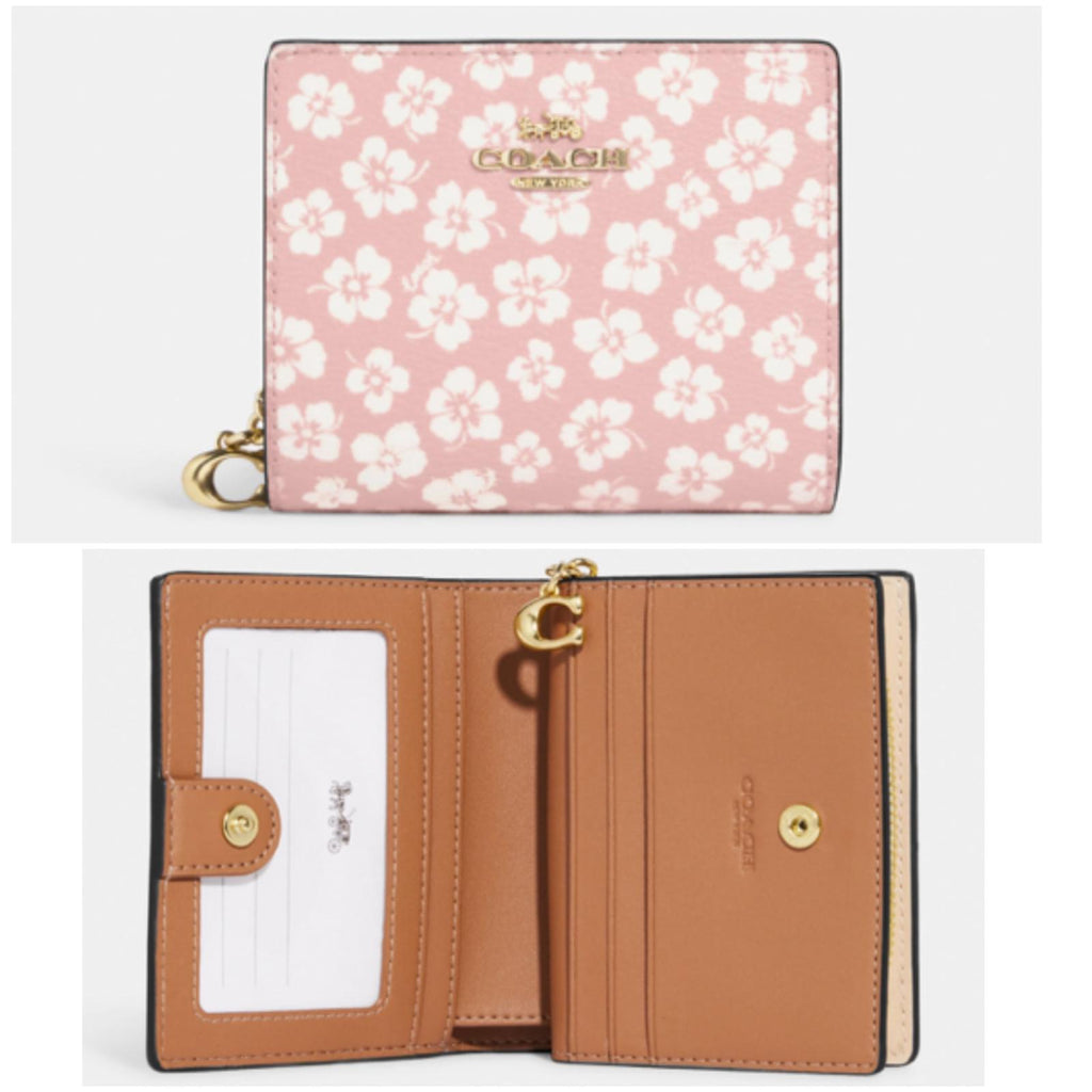 COACH Small Zip Around Card Case With Floral Print in Brown