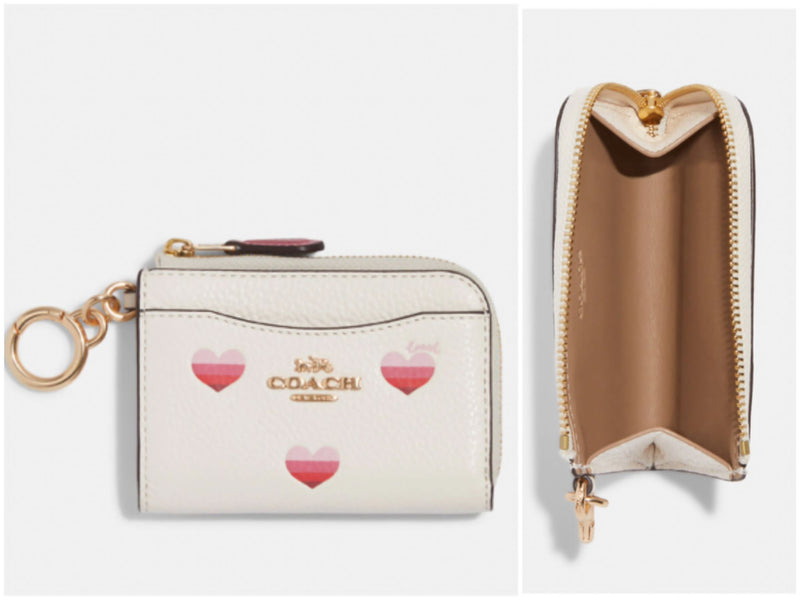 Coach L Zip Card Case With Stripe Heart Print