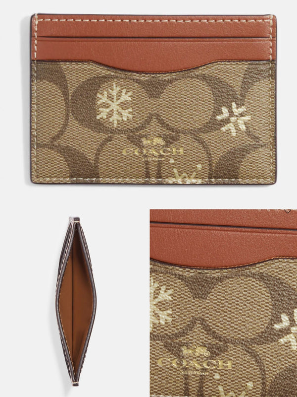 Coach Card Case In Signature Canvas With Snowflake Print