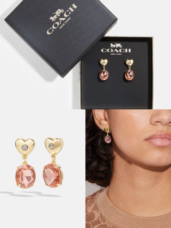 Coach Heart Stone Drop Earrings