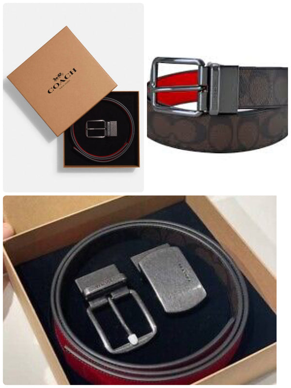 Coach Boxed Plaque And Harness Buckle Cut To Size Reversible Belt, 38 Mm