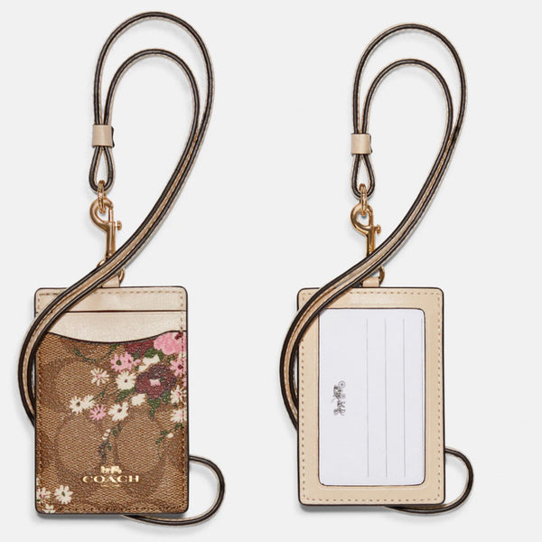 Coach Id Lanyard In Signature Canvas With Evergreen Floral Print