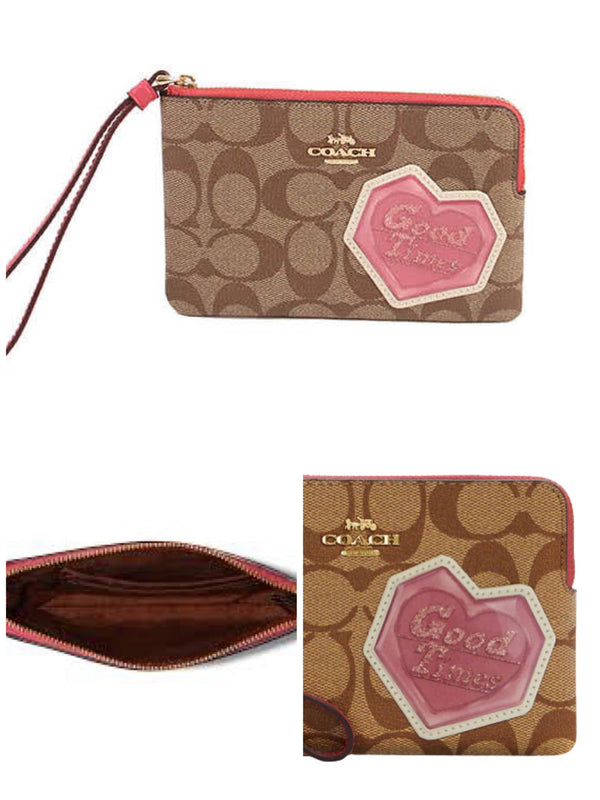 清Coach Corner Zip Wristlet (heart)