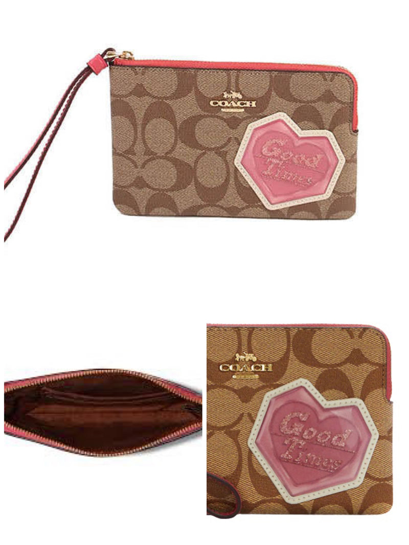 清Coach Corner Zip Wristlet (heart)