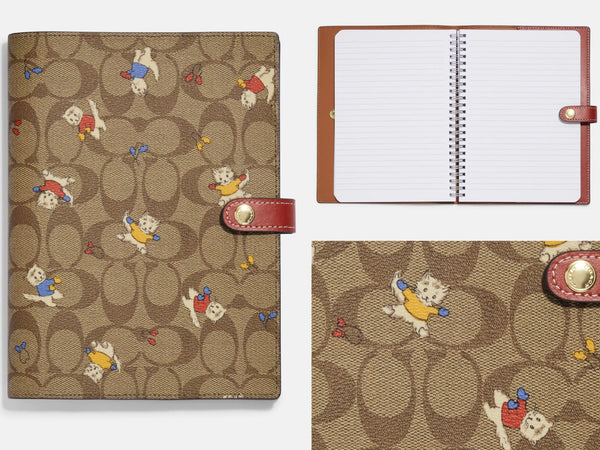 Coach Notebook In Signature Canvas With Cat Mittens Print