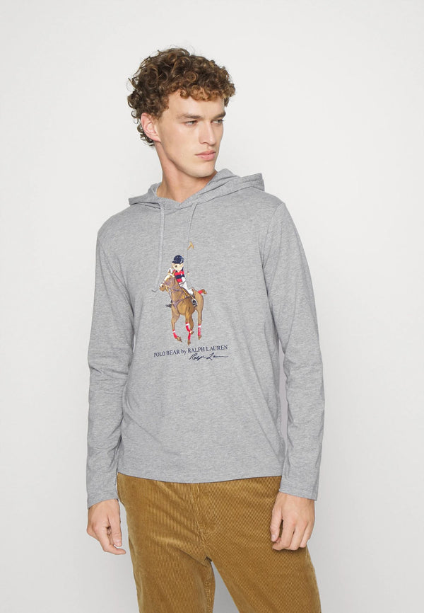 Polo Bear 🐻 HOODED T-SHIRT Long Sleeves L / XL ONLY （grey)