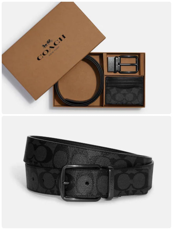 Coach Boxed Card Case And Belt Gift Set In Colorblock Signature Canvas