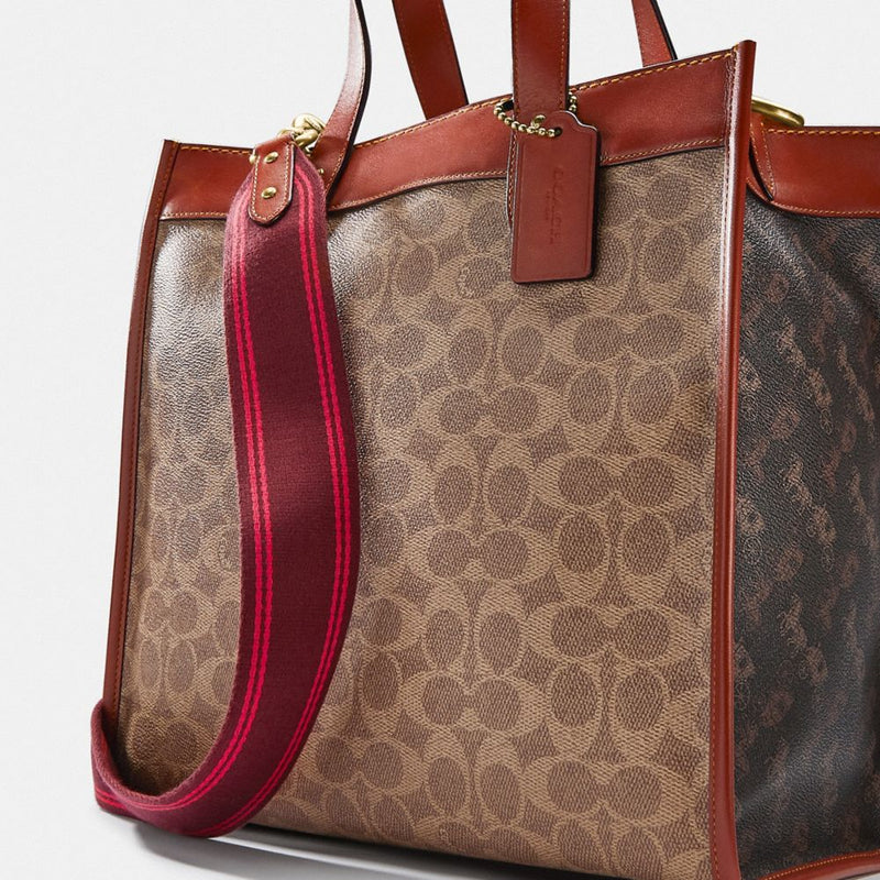 Coach Field Tote 22 In Signature Canvas With Horse And Carriage Print (Brown)