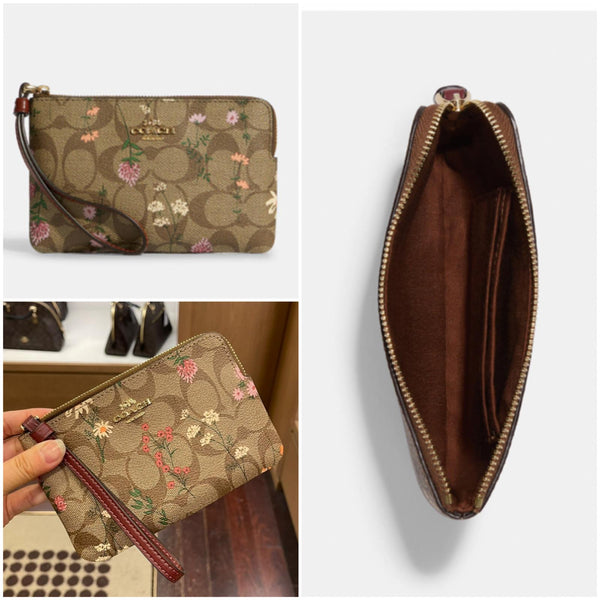 Corner zip wristlet in signature canvas with butterfly print Clearance