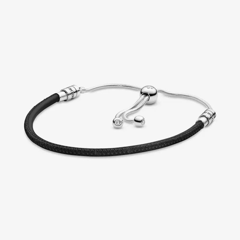 Pandora Moments Black Leather Slider Bracelet (ONE SIZE)