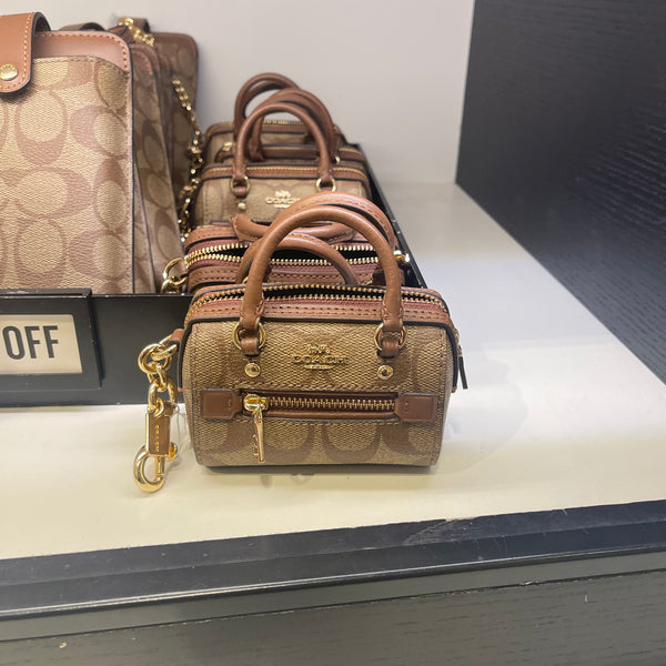 Coach Outlet Mini Court Backpack Bag Charm in Signature Canvas - Beige