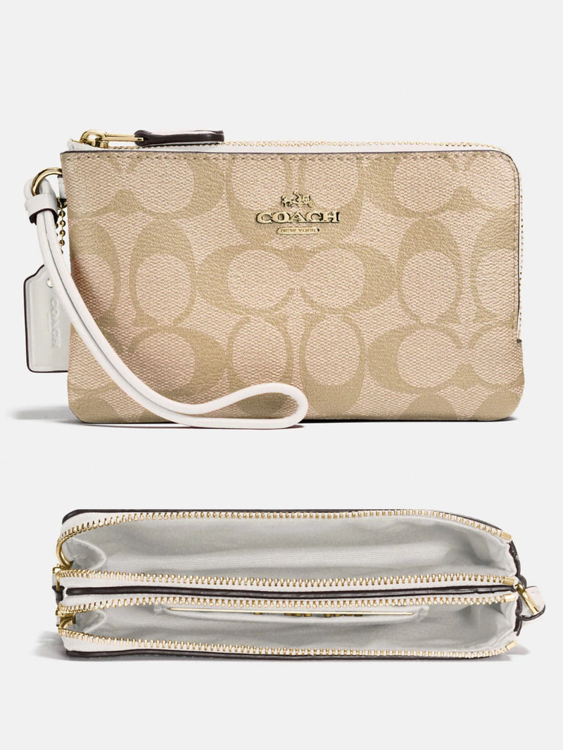 Coach Double Corner Zip Wristlet In Signature Canvas