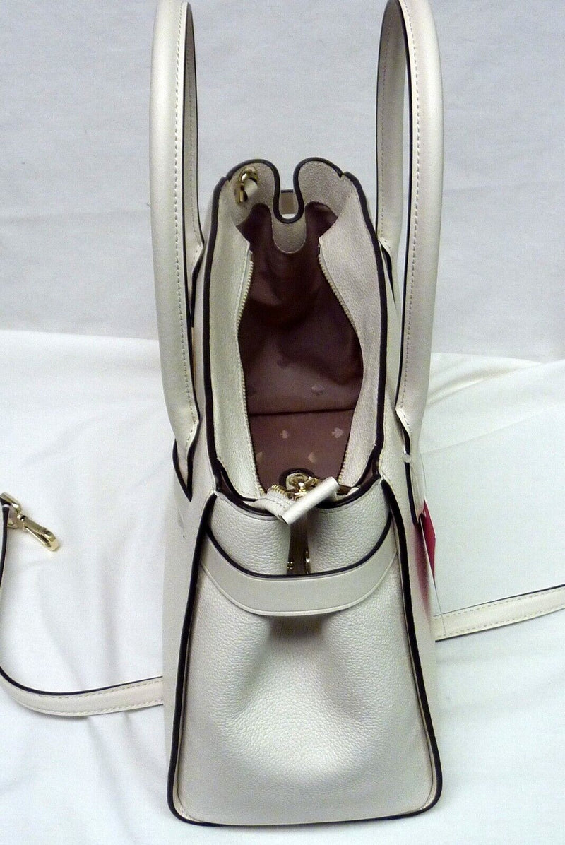 Kate Spade Lucia Medium Crossbody Leather Satchel in Parchment (White)